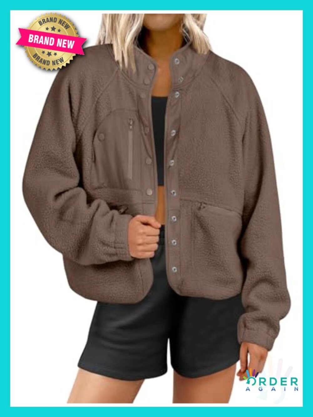 Womens Fuzzy Fleece Sherpa Jacket Long Sleeve Button Down Shacket Coat with